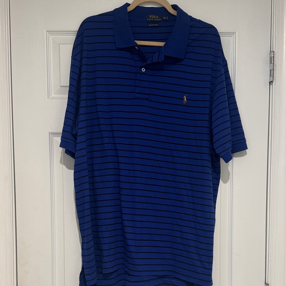 Polo by Ralph Lauren Men's Blue and Black Striped Polo Shirt